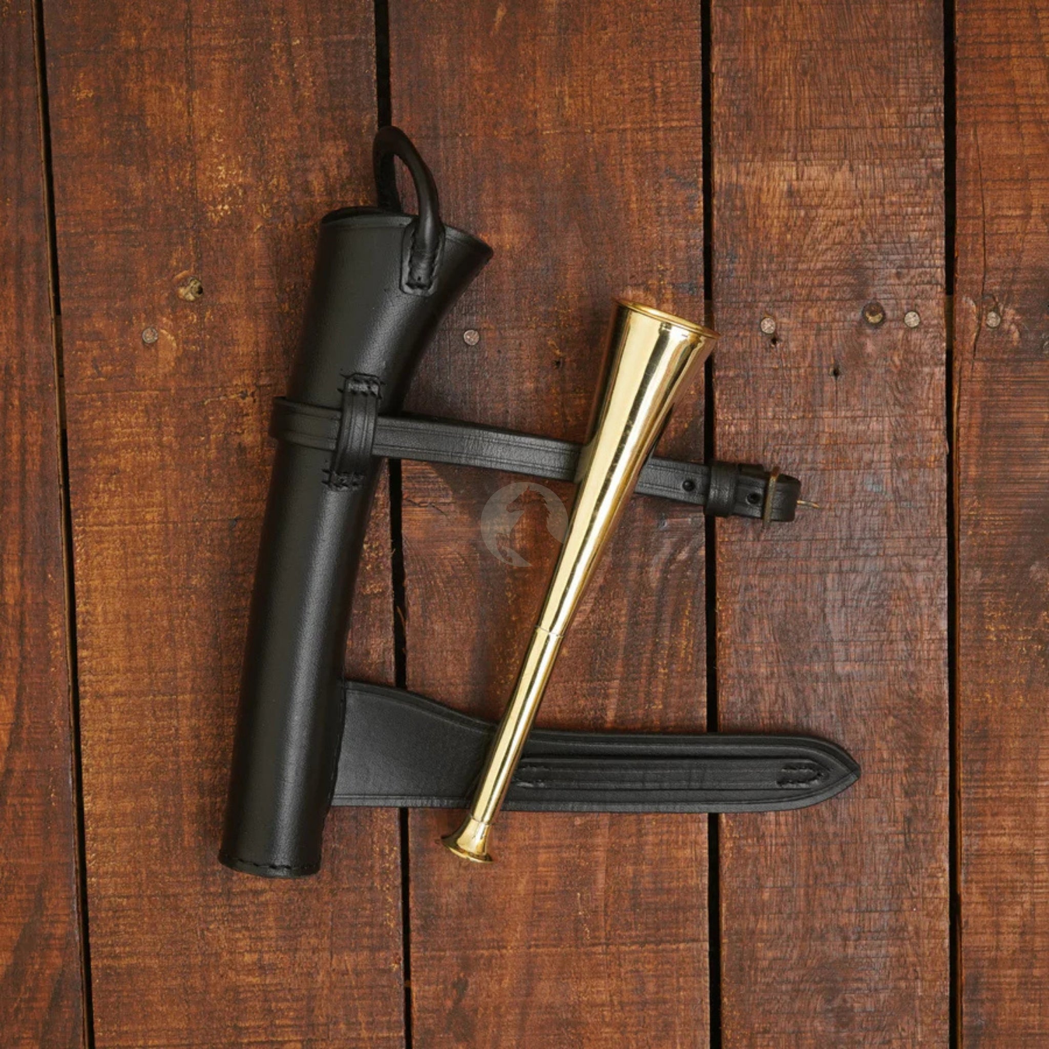 fox hunting horn, copper fox hunting horn, fox horn, brass hunting horn, hunting horn, leather case