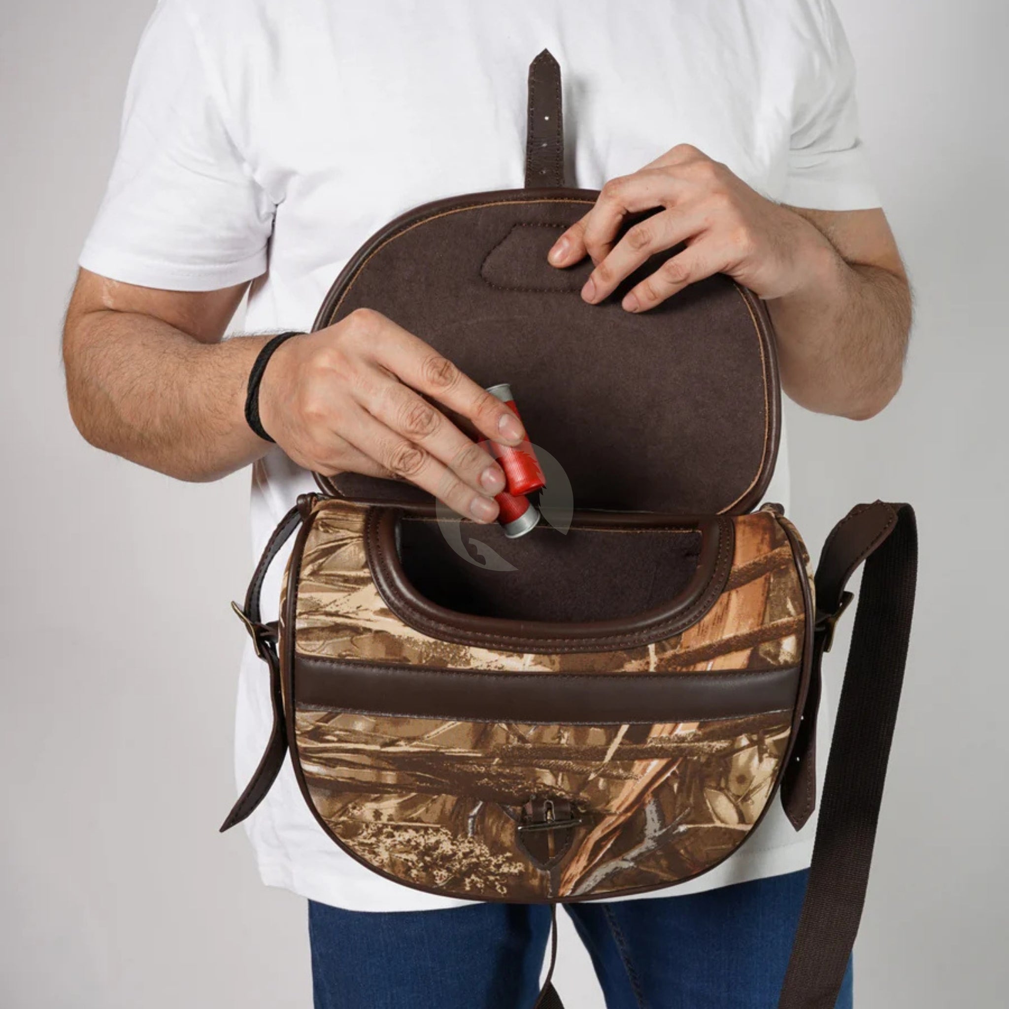 shooting bag, leather bag, leather ammo bag, cartridge bag, genuine leather bag, shotgun shell holder, leather shooting accessories, cordura cartridge bag