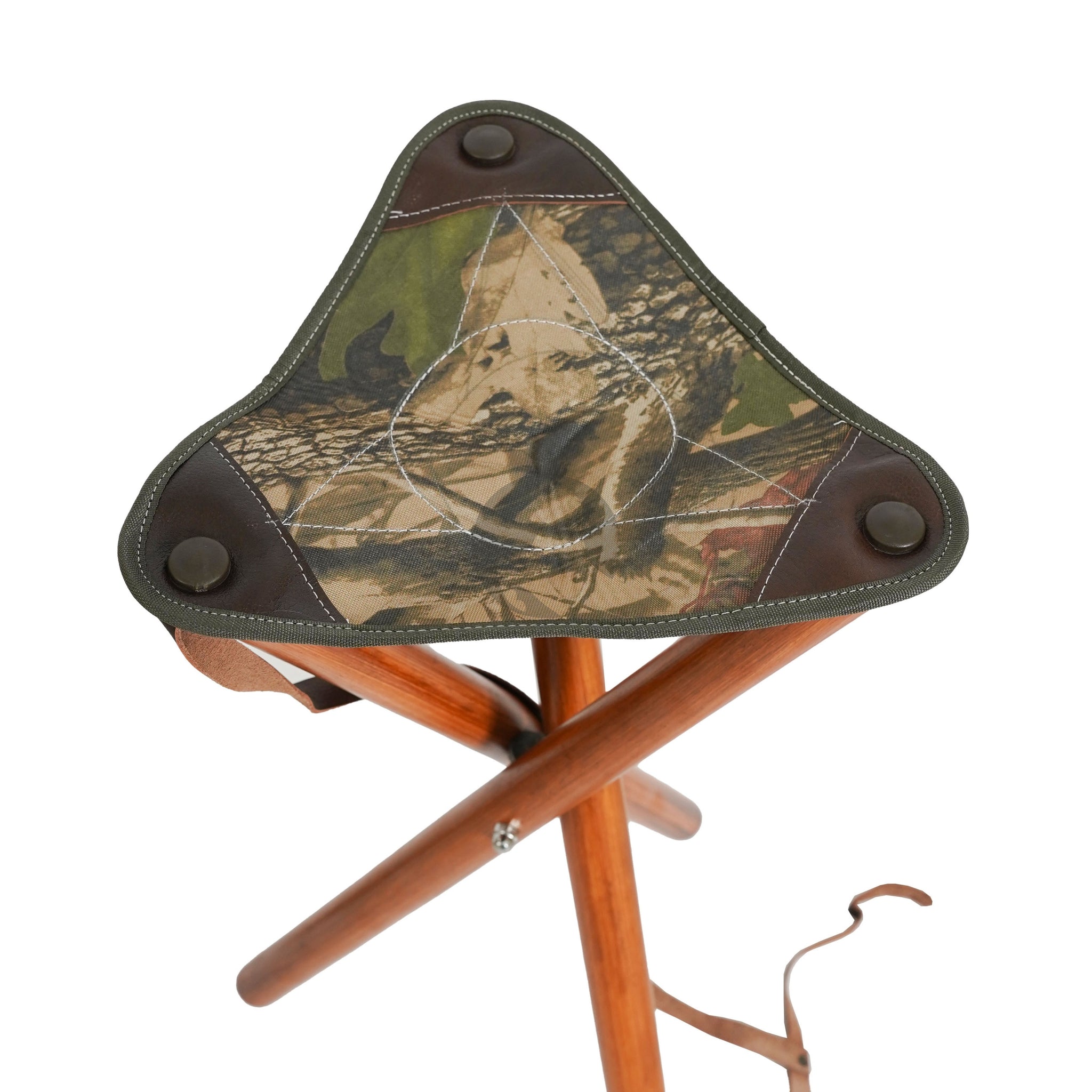 leather camping stool, leather stool, shooting stick, hunting stick, leather shooting stick, tripod camping stool
