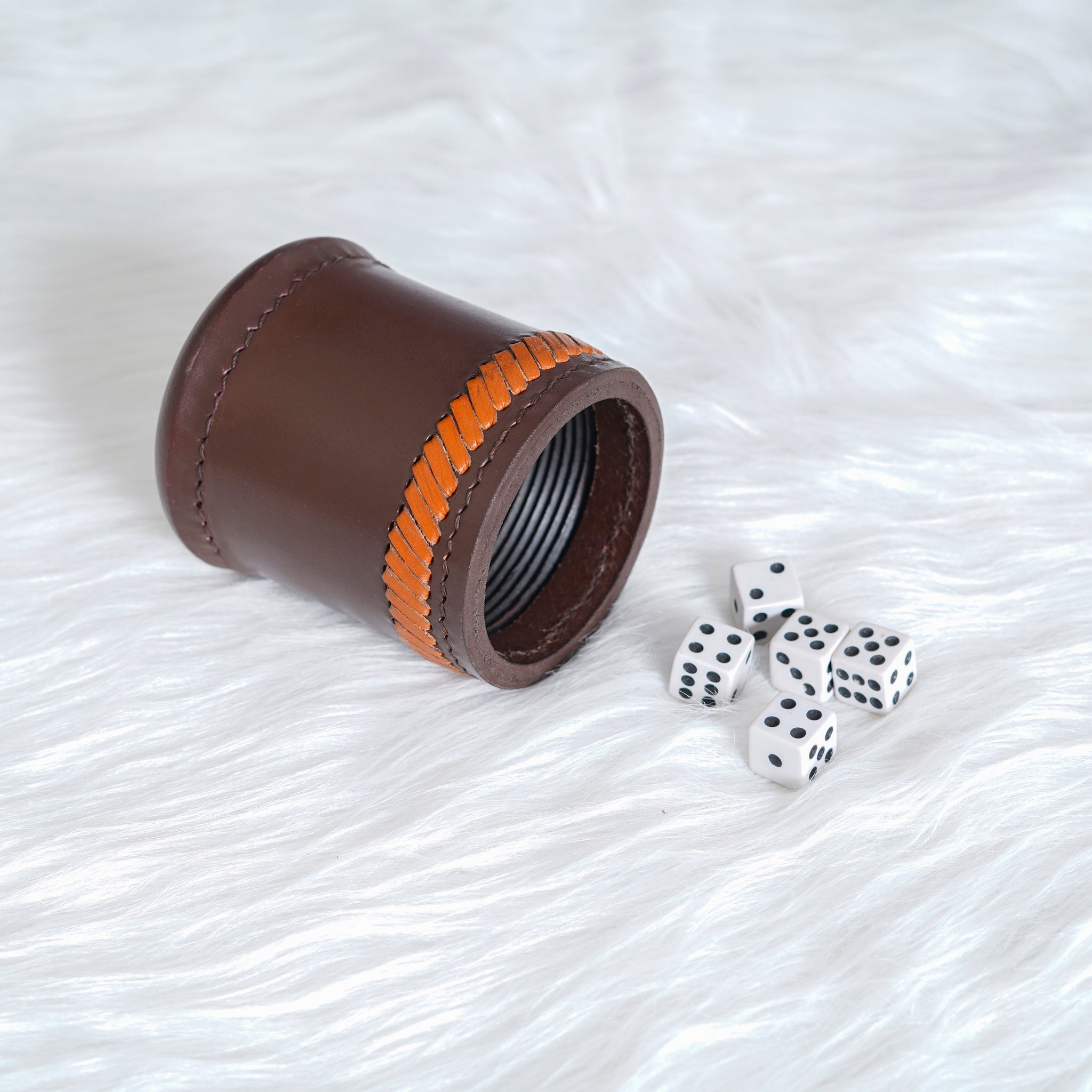 leather dice cup, brown leather dice cup
