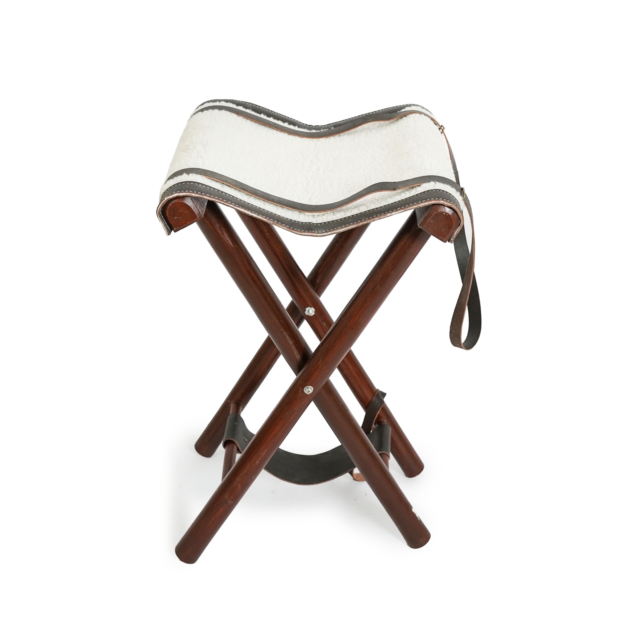 leather camping stool, leather stool, camping stool