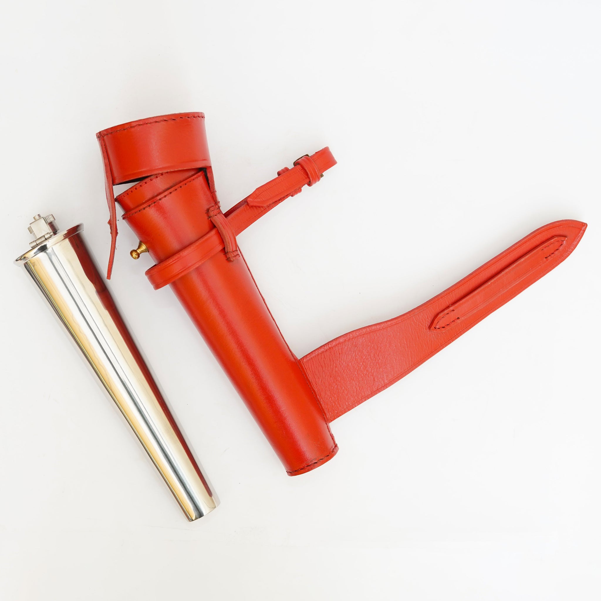 brown leather case, hunting flask bottle